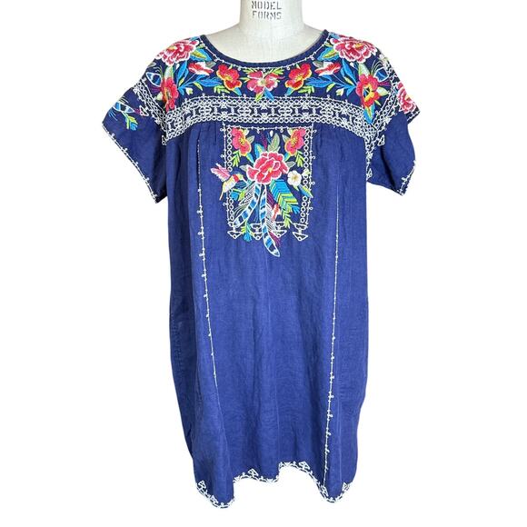 Johnny Was Samira Peasant Tunic Dress in Linen with Floral Embroidery Size Large - Picture 1 of 6